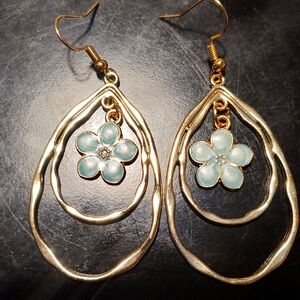 Double hoop blue floral boho earrings